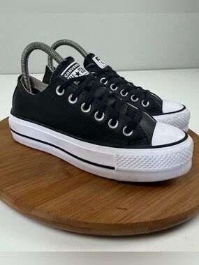 Converse Chuck Taylor All Star Lift Black Leather Platform Low Top Sneakers
